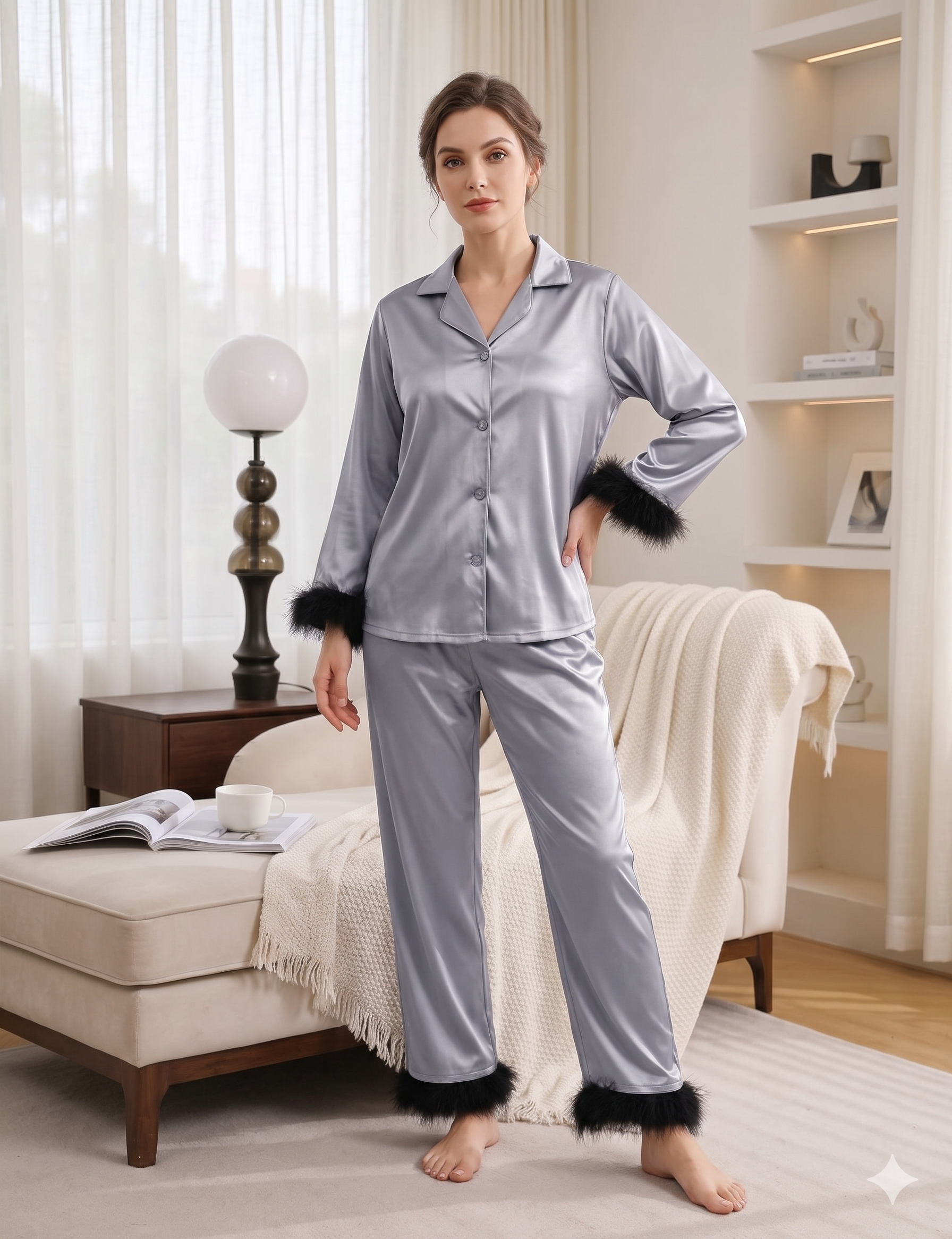 Grey Feather Pajama Set