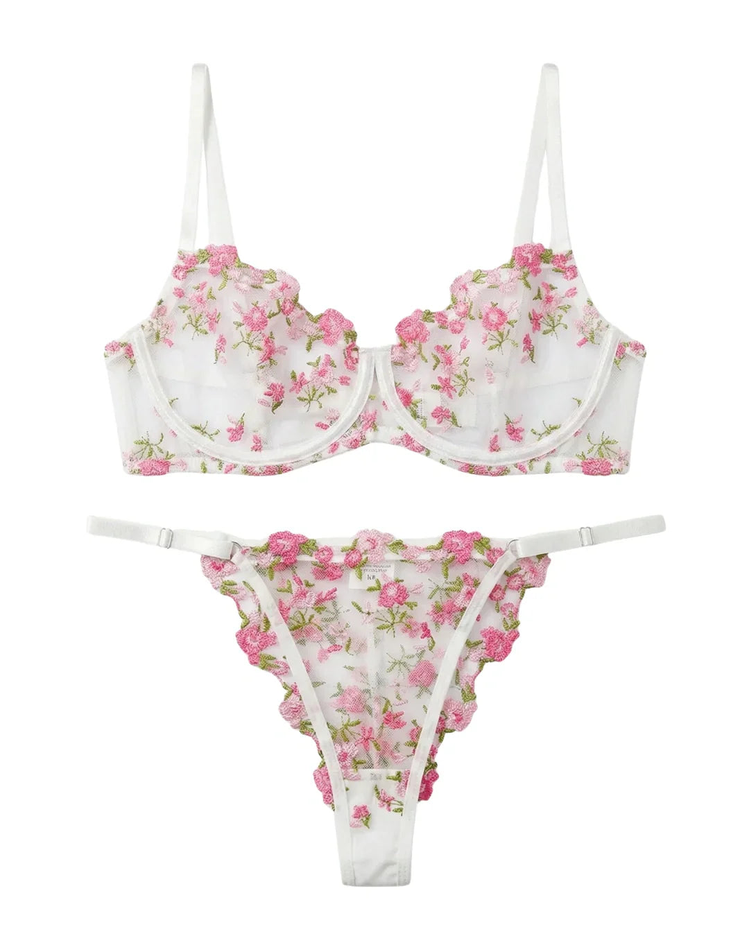 Non Padded Bra Set - Flora Zest - White