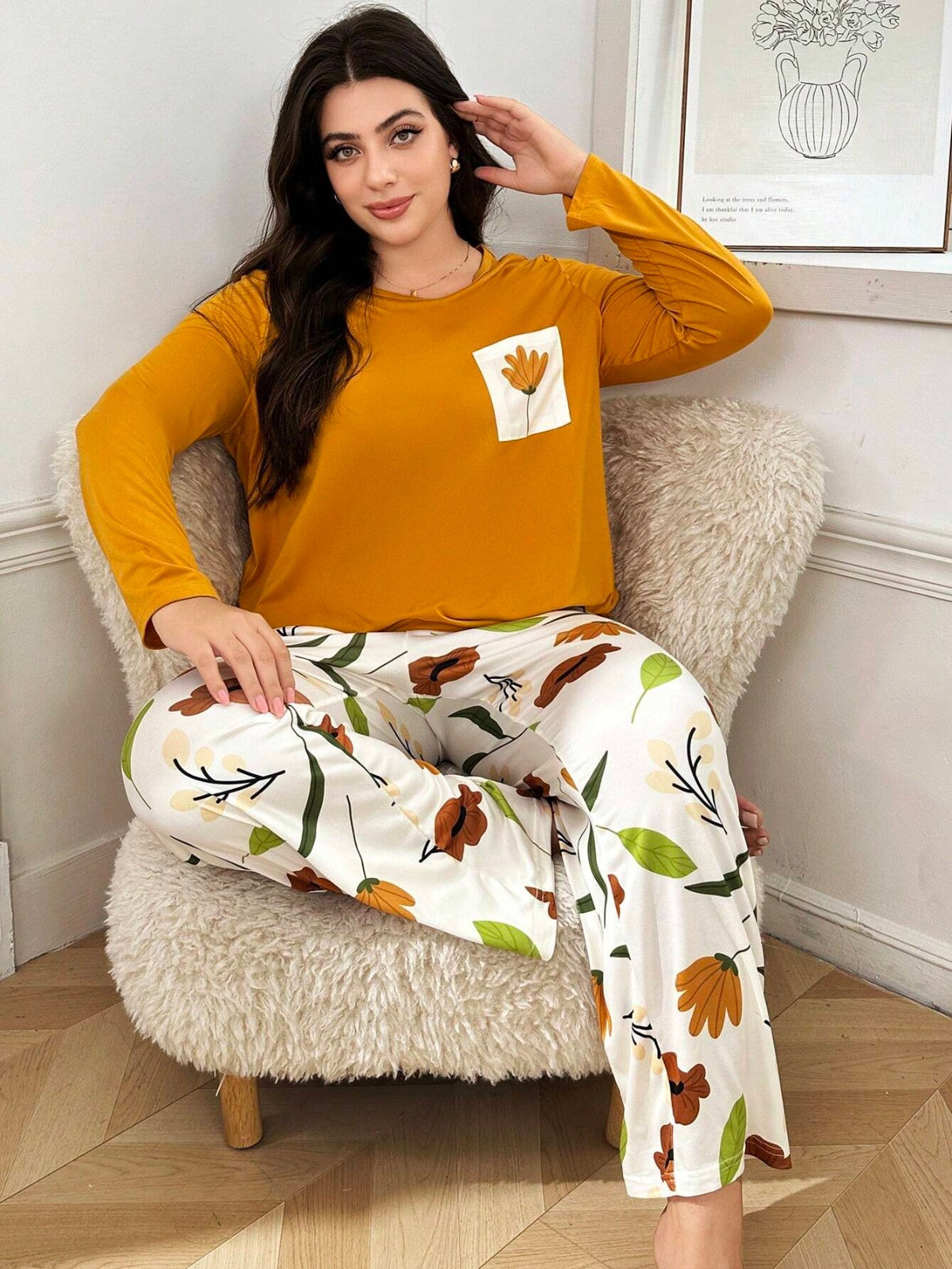 Yellow Flower Pocket Printed Night Suits