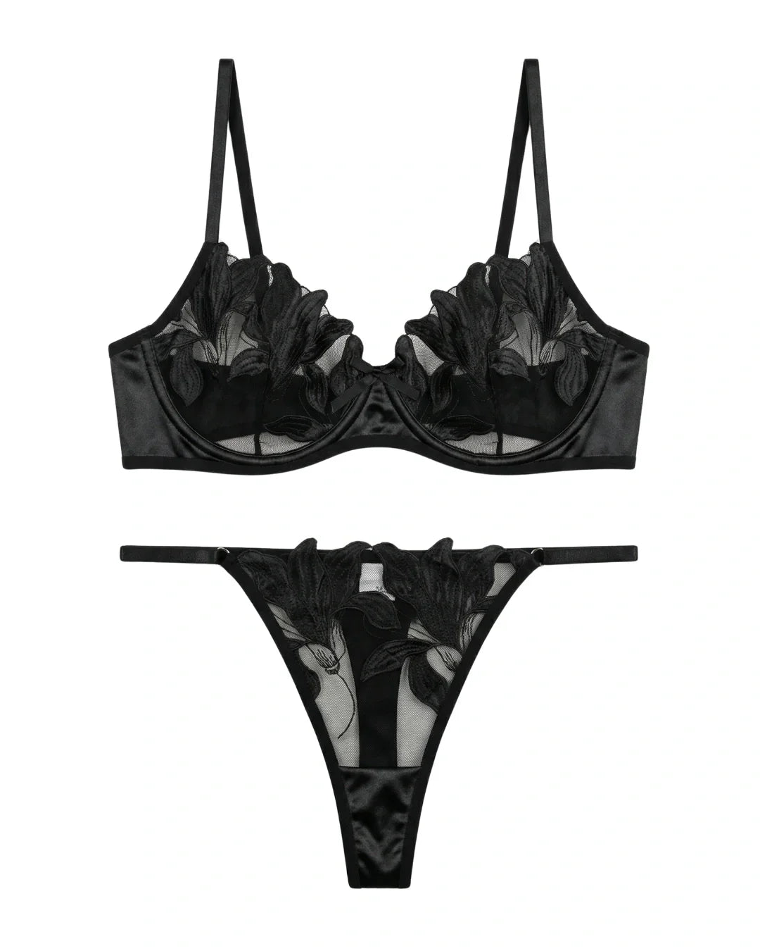 Non Padded Bra Set - Petal Luxe - Black