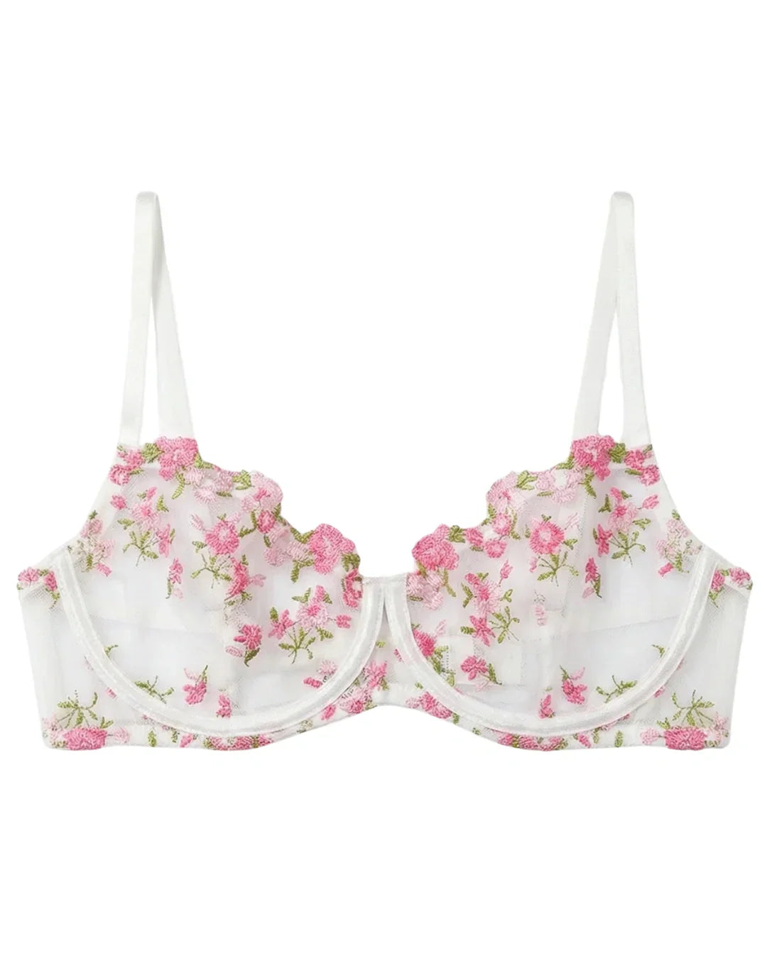 Non Padded Bra Set - Flora Zest - White