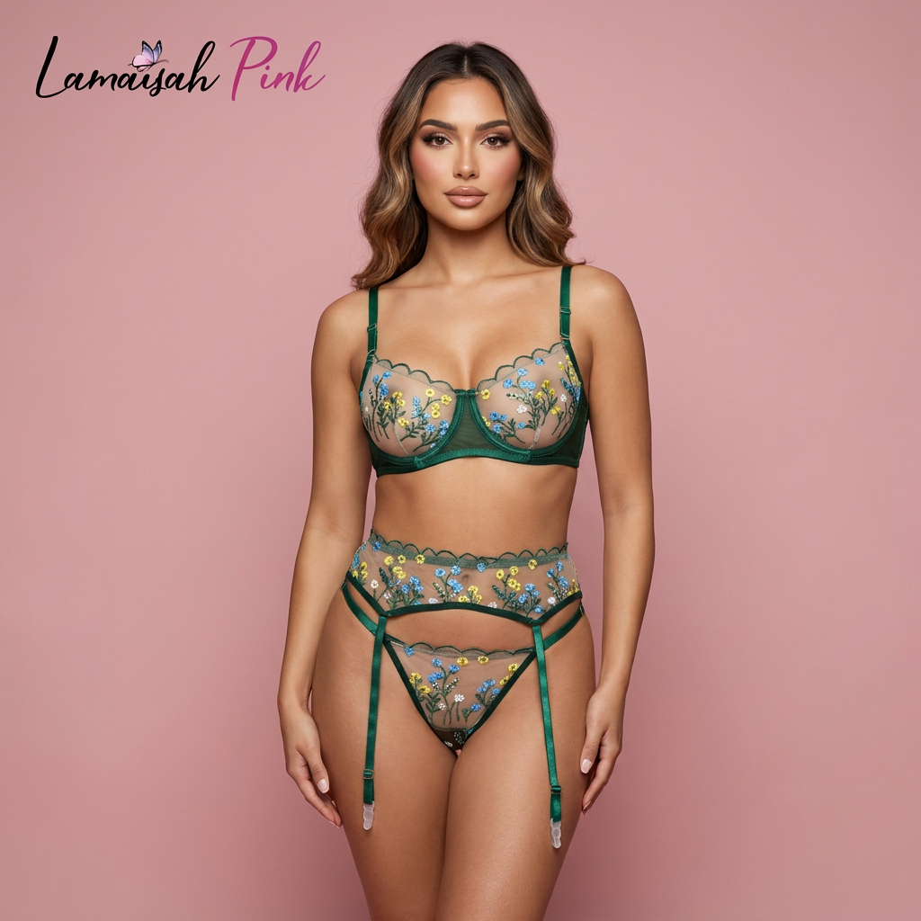 Floral Net Embroidered 4 piece Garter Set
