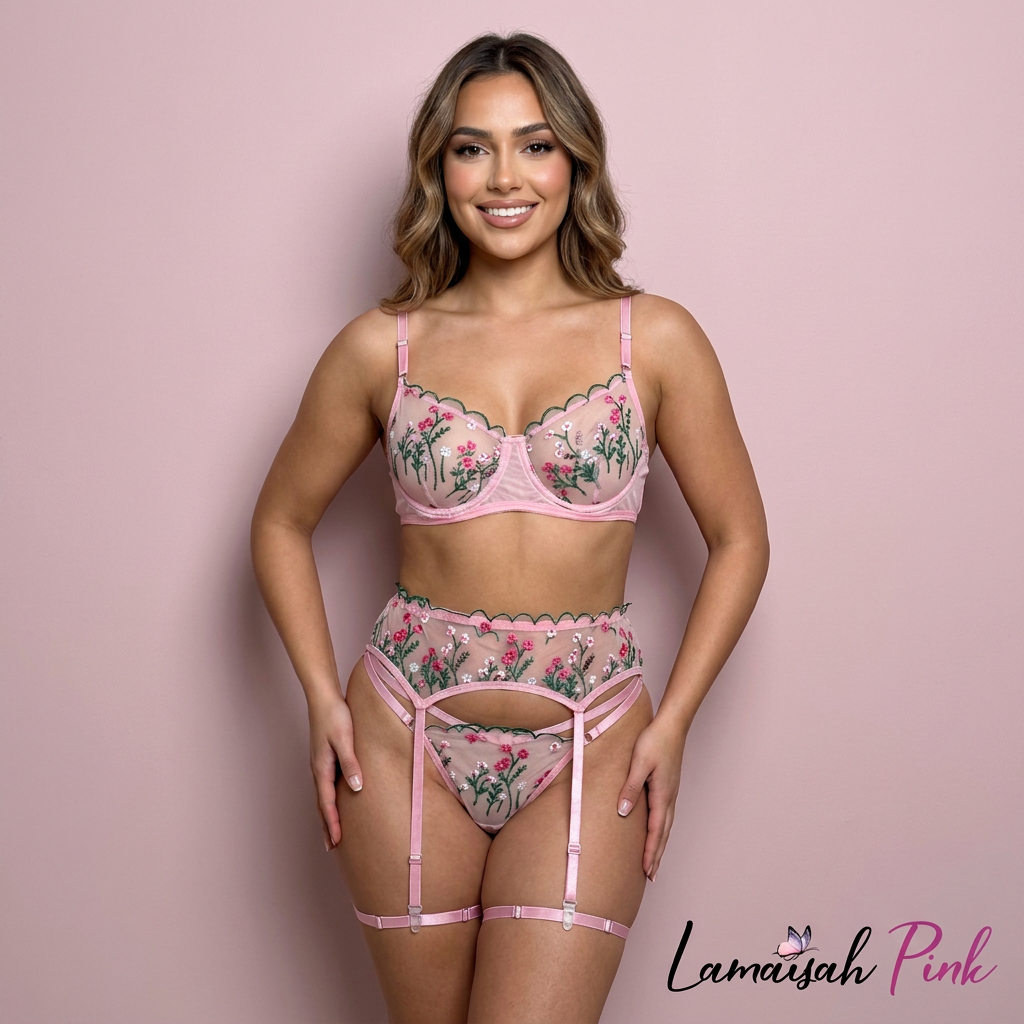 Floral Net Embroidered 4 piece Garter Set