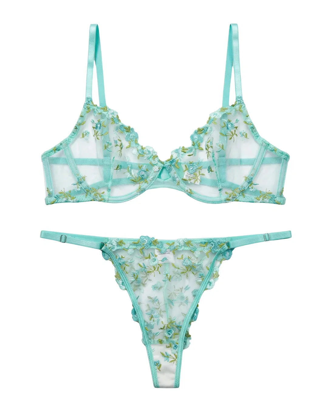 Non Padded Bra Set - Flora Zest - Soft Green