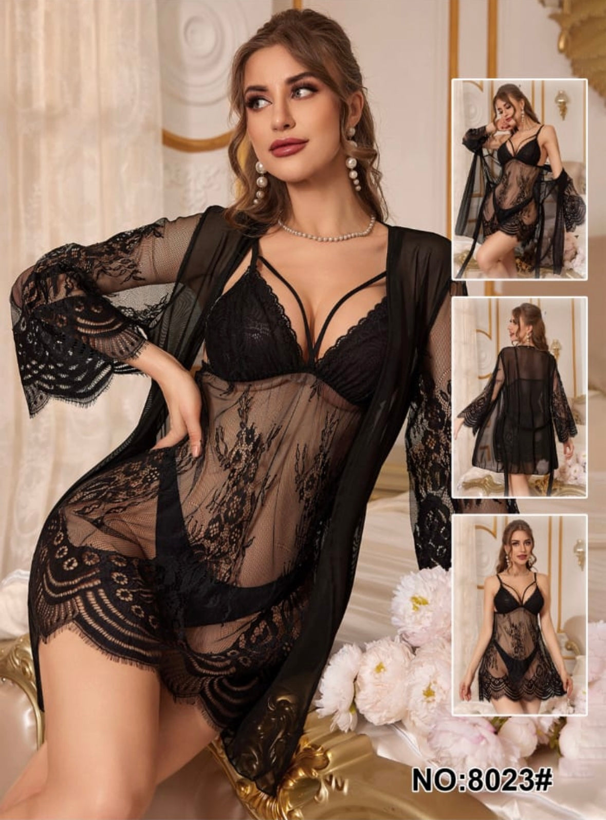 Black Angel Net Two Piece Nighty