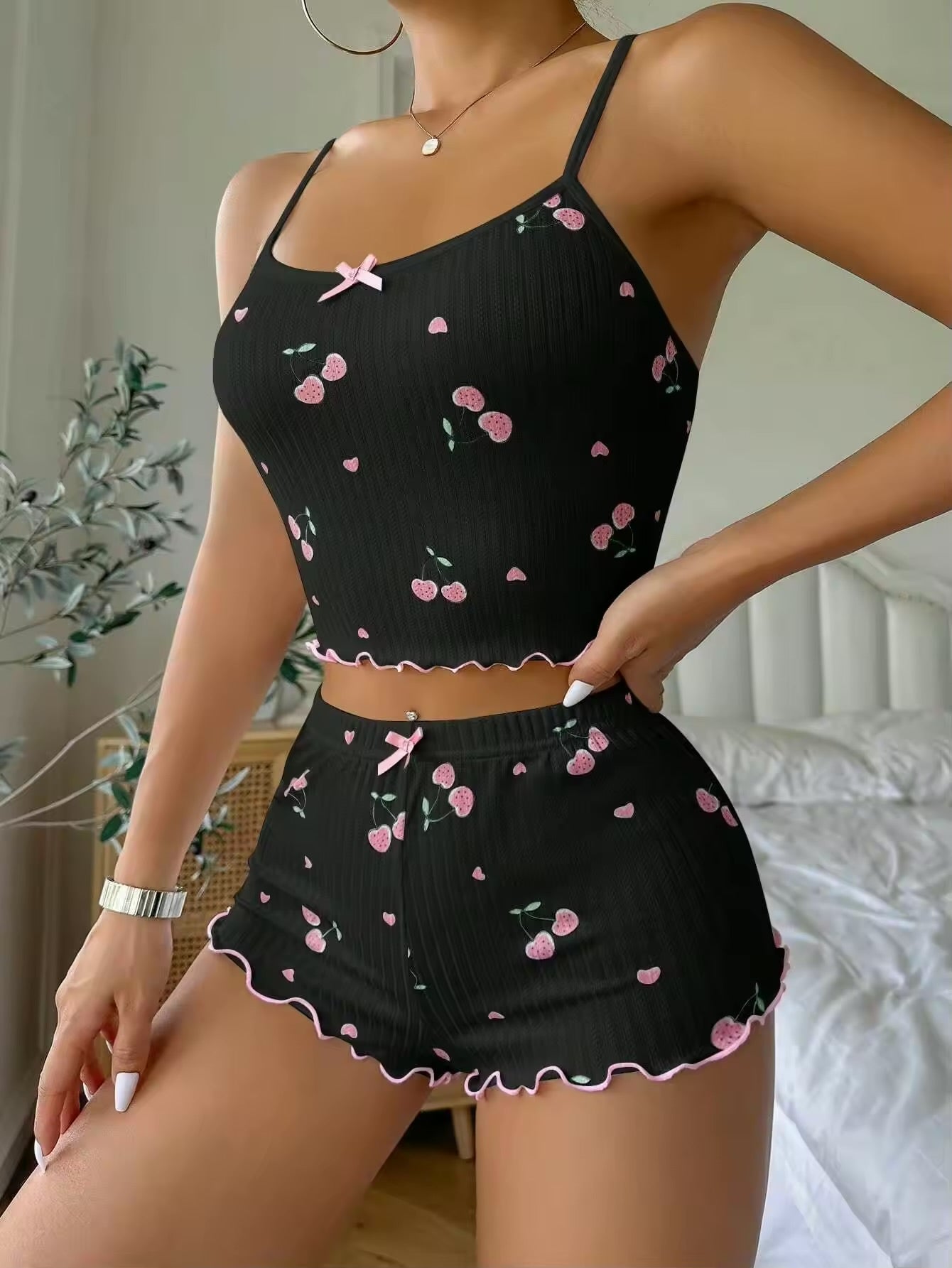 Imported Cherry Blossom Shorts & Cami Set